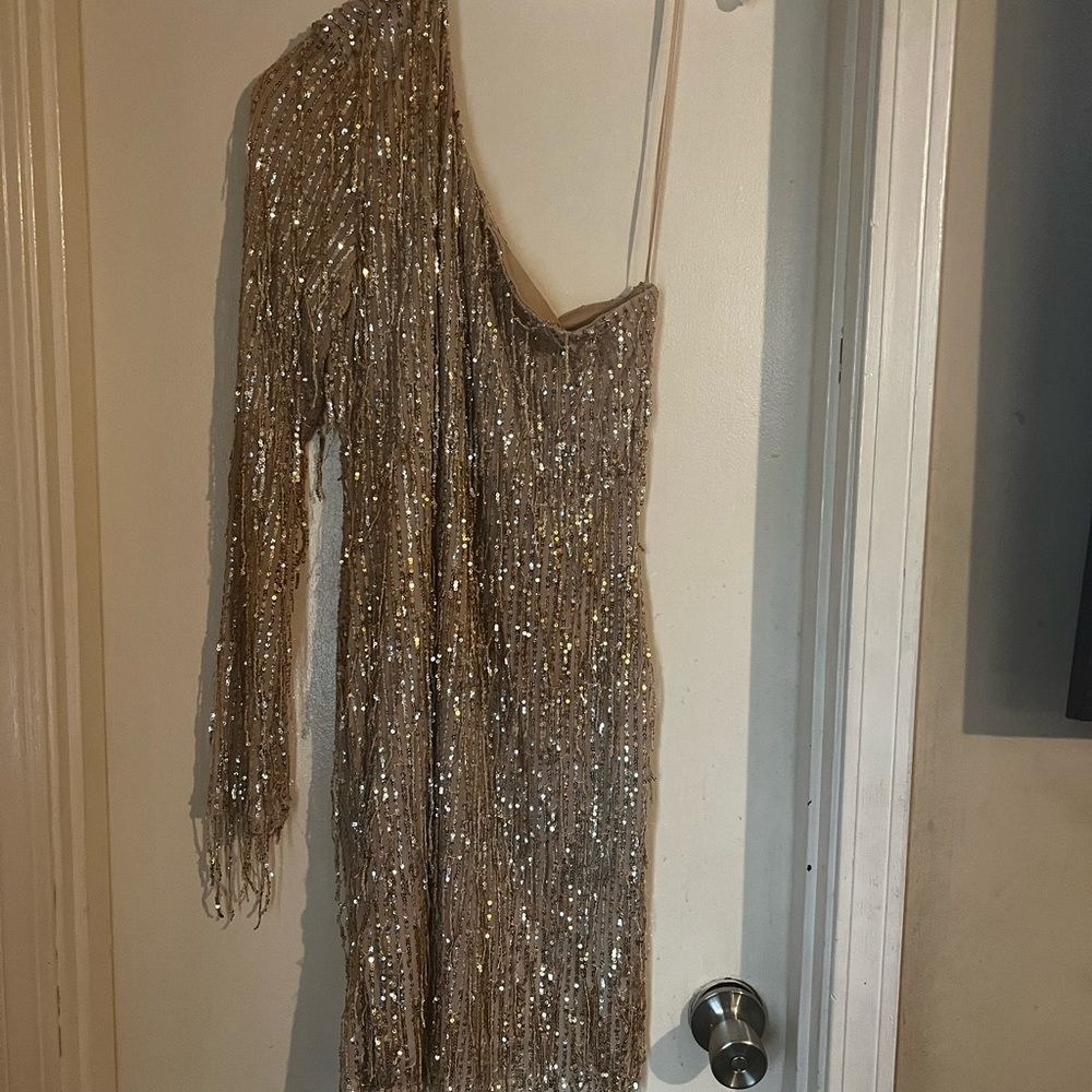 One Shoulder gold Shimmering party dress